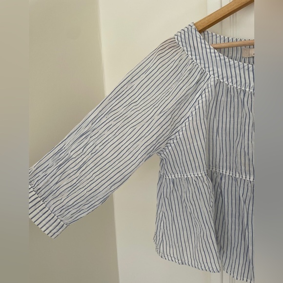 We The Free Sea to Shore Poplin Light Blue Striped Button Down Peasant Blouse - Picture 4 of 6